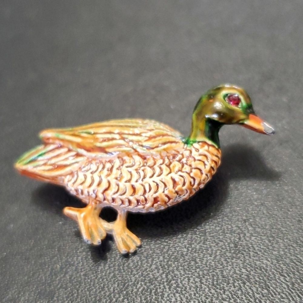 Vintage Gerry's painted duck brooch brown green